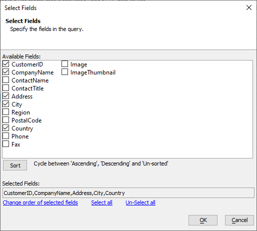 Selecting the Fields that will be available in the List
control to view and modify.